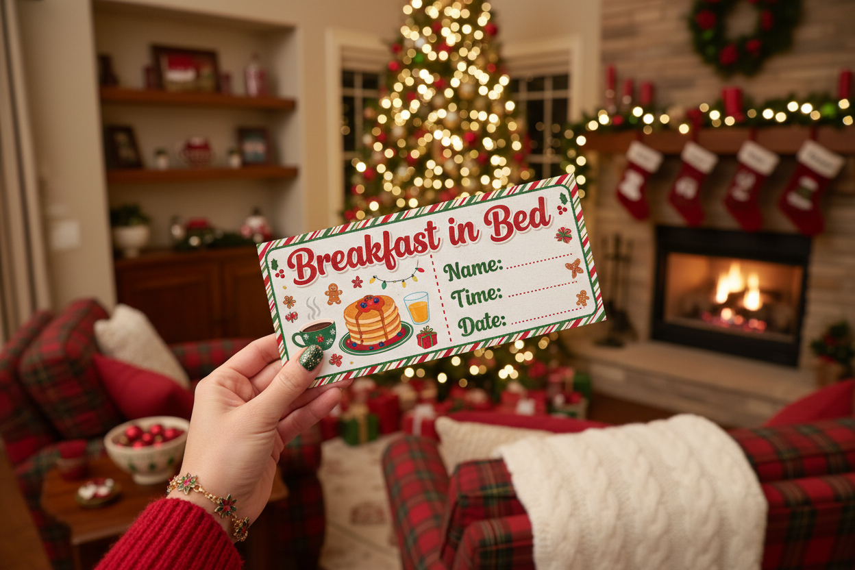 have a cozy living room for the background and show a hand thats festive